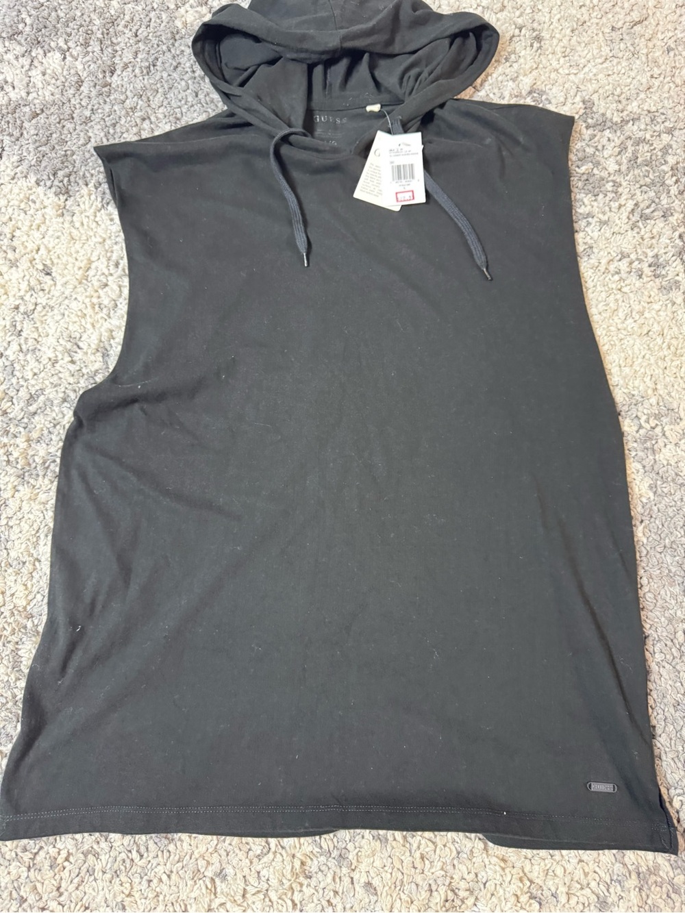 GUESS, Men’s Black Sleeveless Hooded Tank Top, Jagger Washed Hoodie, Black, L - Picture 2 of 10